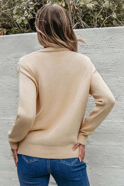 Beige Open Knit Drop Shoulder Sweater Cardigan - Chic Meadow Boutique 