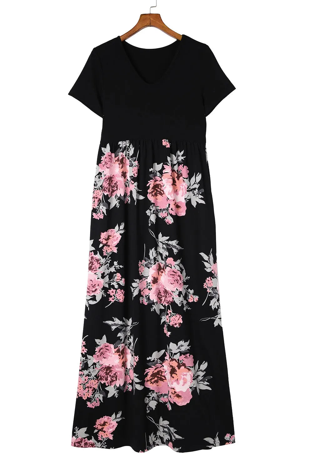 Black Contrast Floral Empire Waist Maxi Dress - Chic Meadow Boutique 