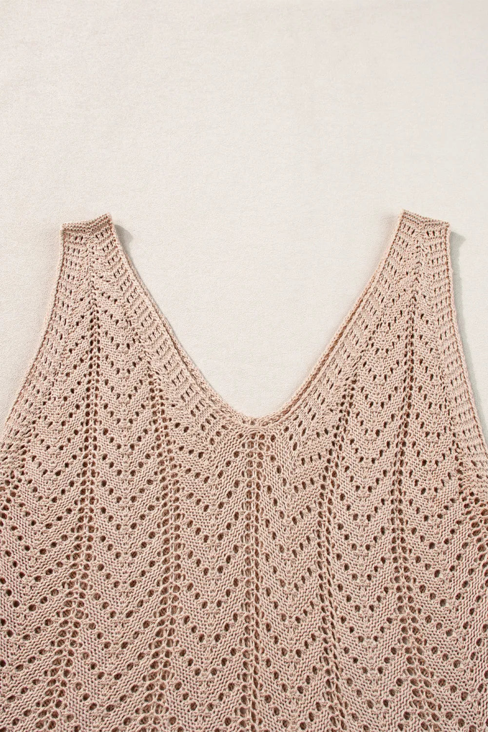 Pale Khaki Scalloped Hem V Neck Crochet Knit Vest - Chic Meadow Boutique 