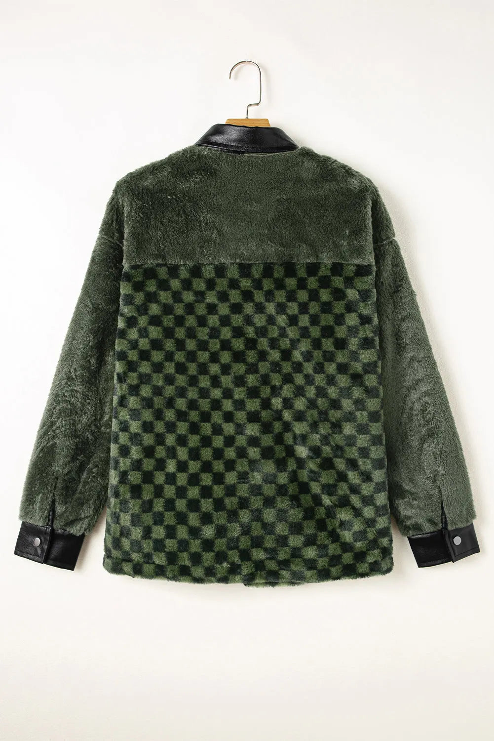 Vineyard Green Fleece Checkerboard Flap Pocket Snap Button Jacket - Chic Meadow Boutique 