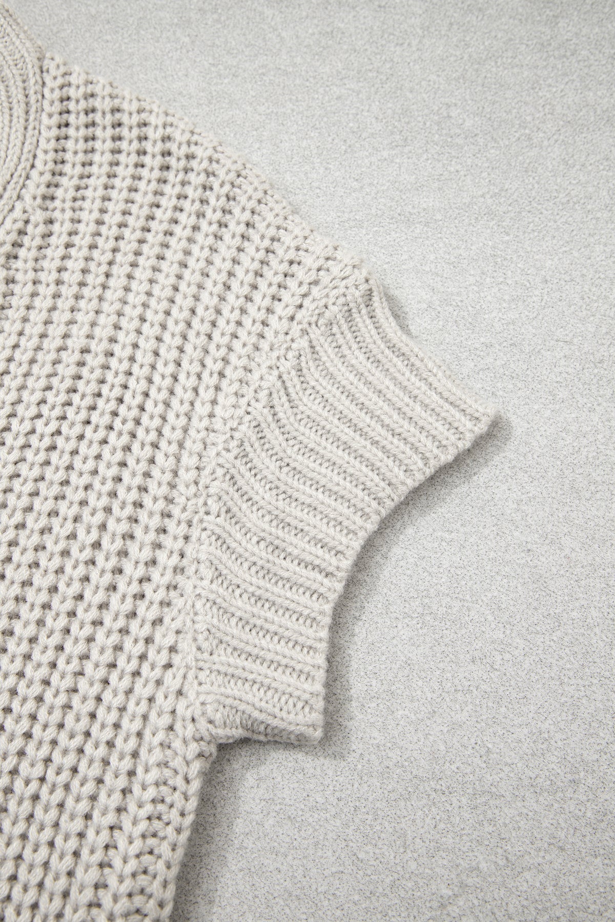 Jet Stream Solid Color Short Sleeve Zipper Knit High Neck Sweater