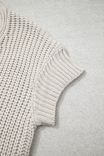Jet Stream Solid Color Short Sleeve Zipper Knit High Neck Sweater