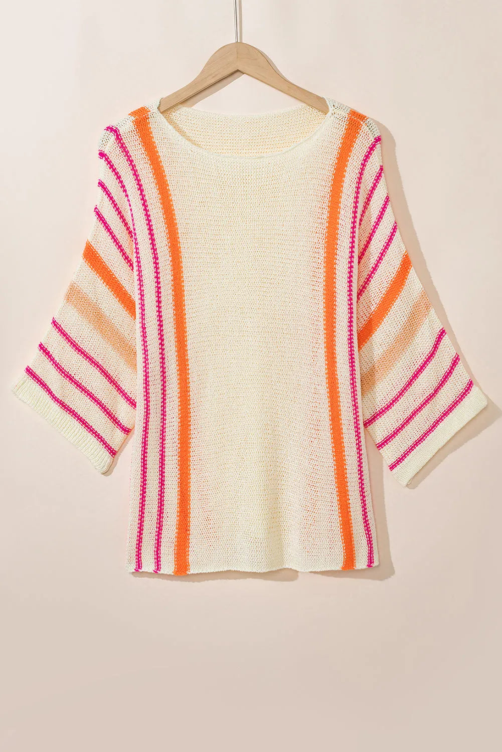 White Striped Detail Wide Sleeve Lightweight Knitted Sweater - Chic Meadow Boutique 