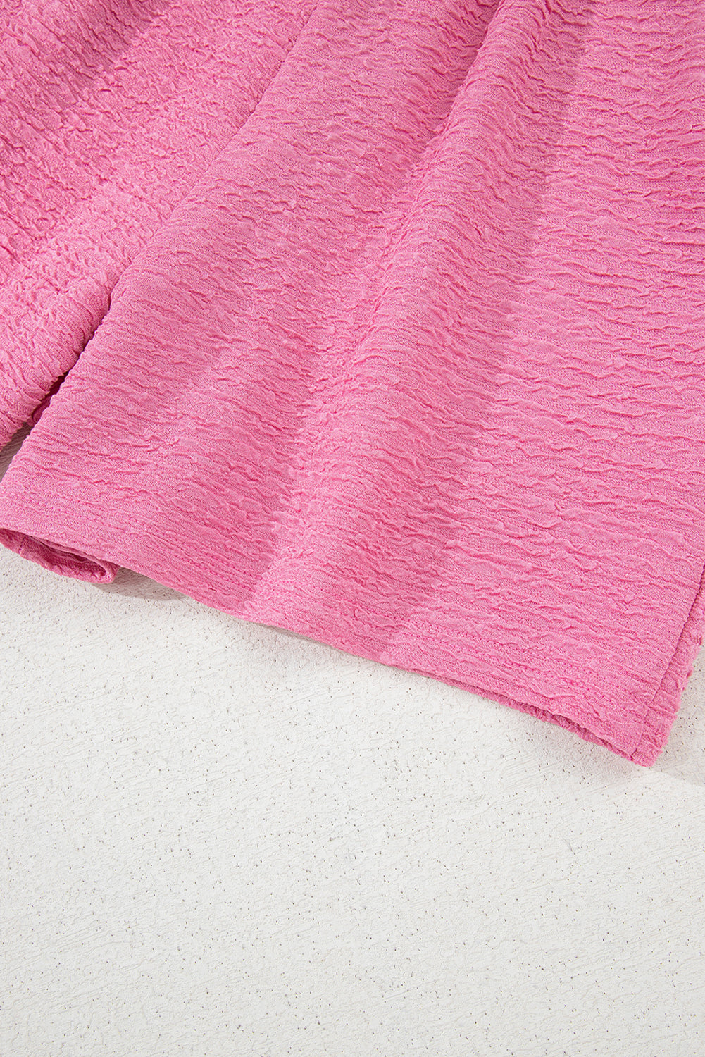 Pink Textured V Neck T Shirt and Shorts Set