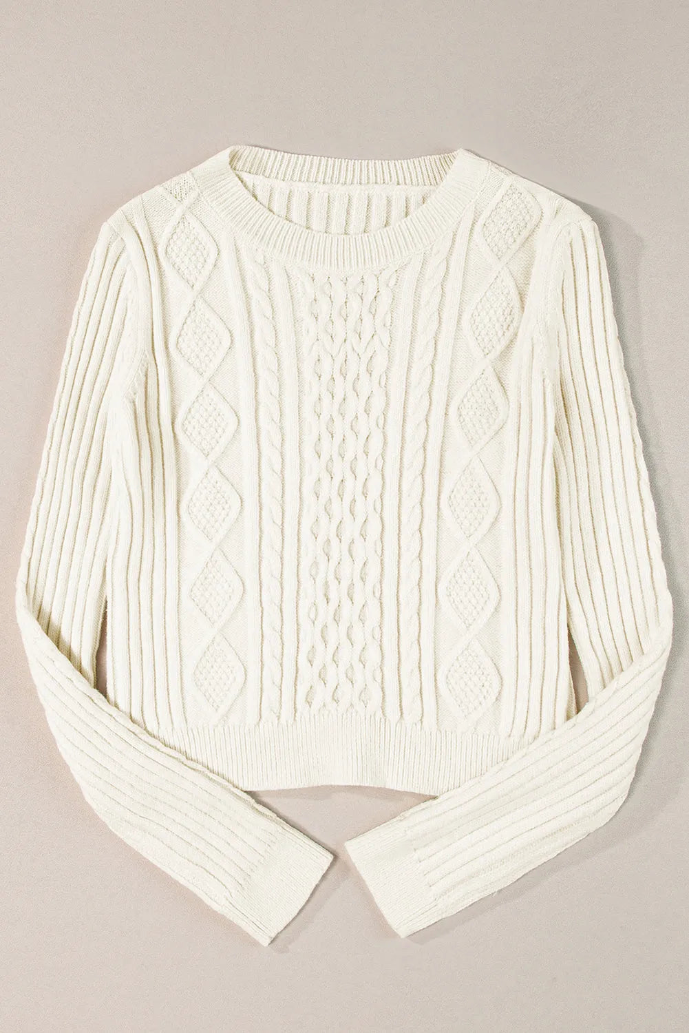 White Cable Knit Cropped Sweater - Chic Meadow Boutique 