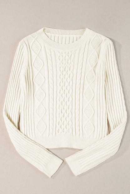 White Cable Knit Cropped Sweater - Chic Meadow Boutique 