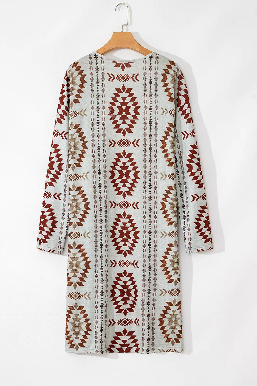 Brown Western Aztec Printed Open Front Long Cardigan - Chic Meadow Boutique 