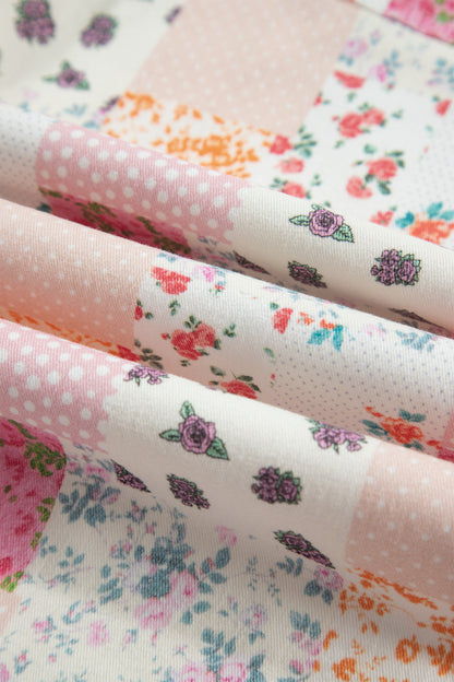 Pink Floral Patchwork Wide Leg Full Length Jeans