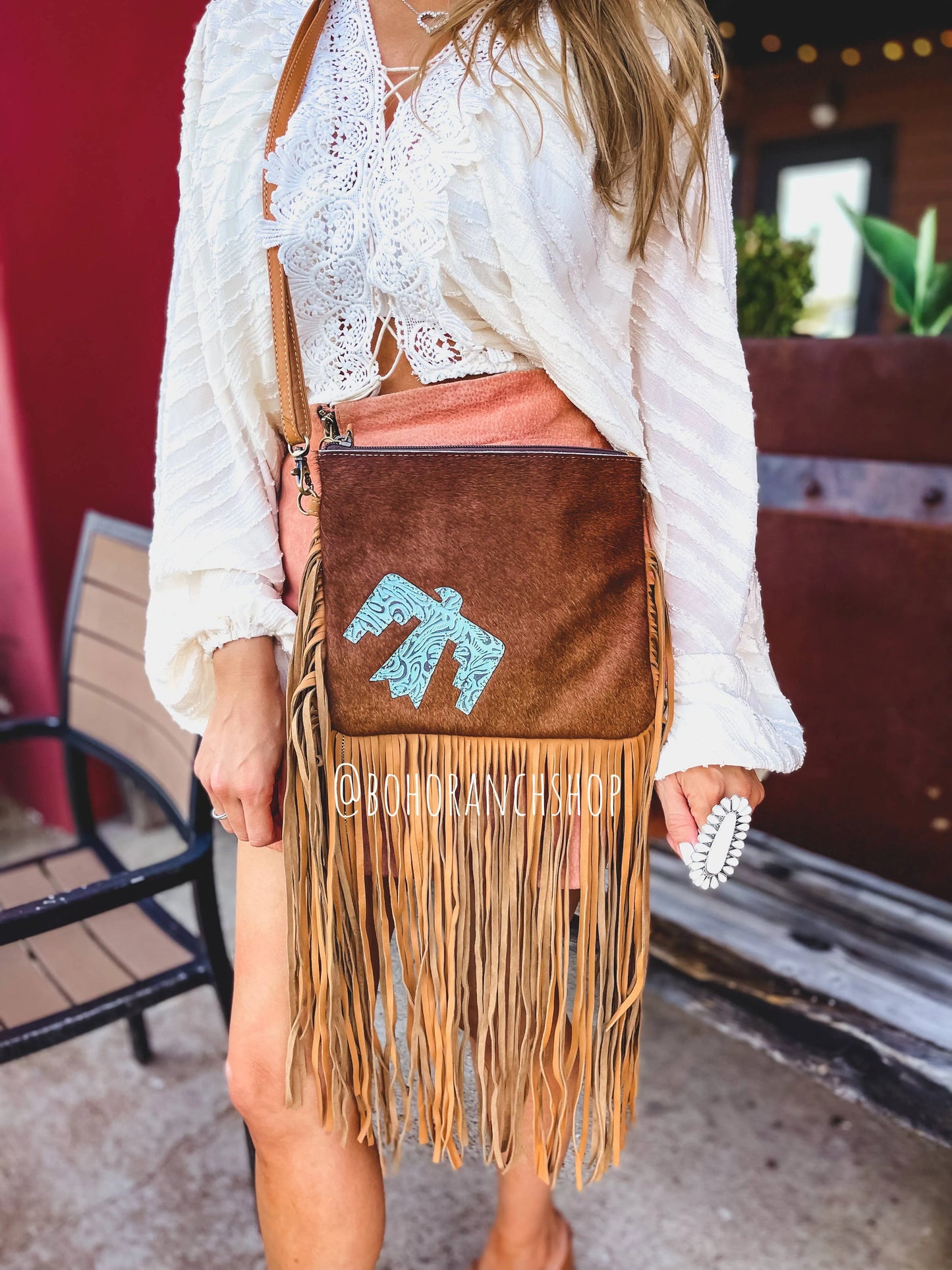 THUNDERBIRD COWHIDE CROSSBODY tooled Leather Cowhide Clutch - Chic Meadow Boutique 