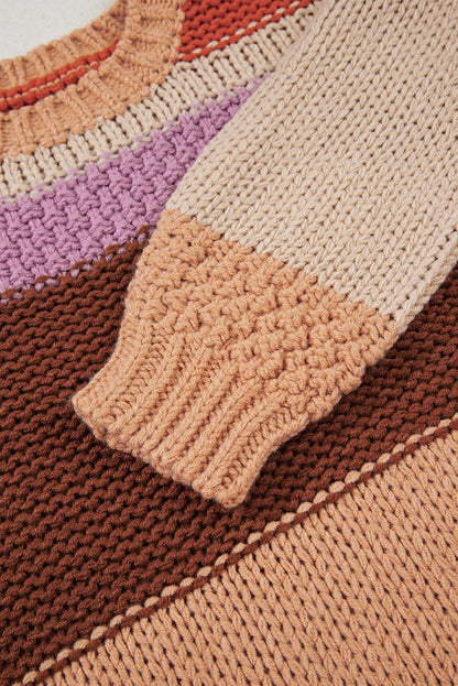 Multicolour Cropped Colorblock Drop Shoulder Knitted Sweater