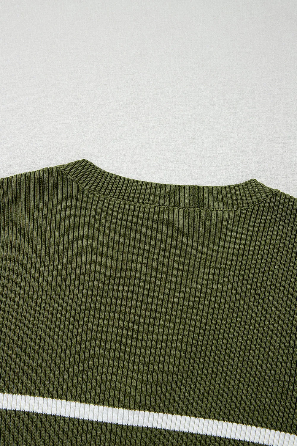 Green Stripe Ribbed Knit Henley Buttons Slim Fit Sweater - Chic Meadow Boutique 