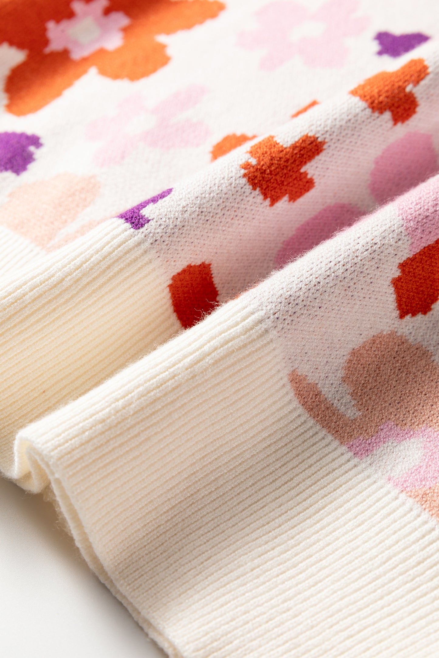 Khaki Fall Floral Pattern Drop Shoulder Sweater