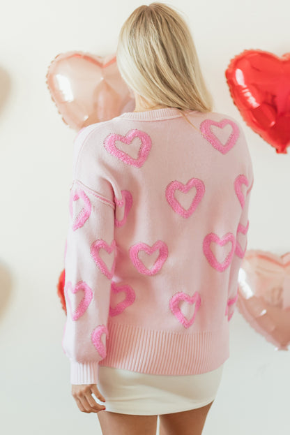 Pink Heart Shape Bubble Sleeve Baggy Sweater