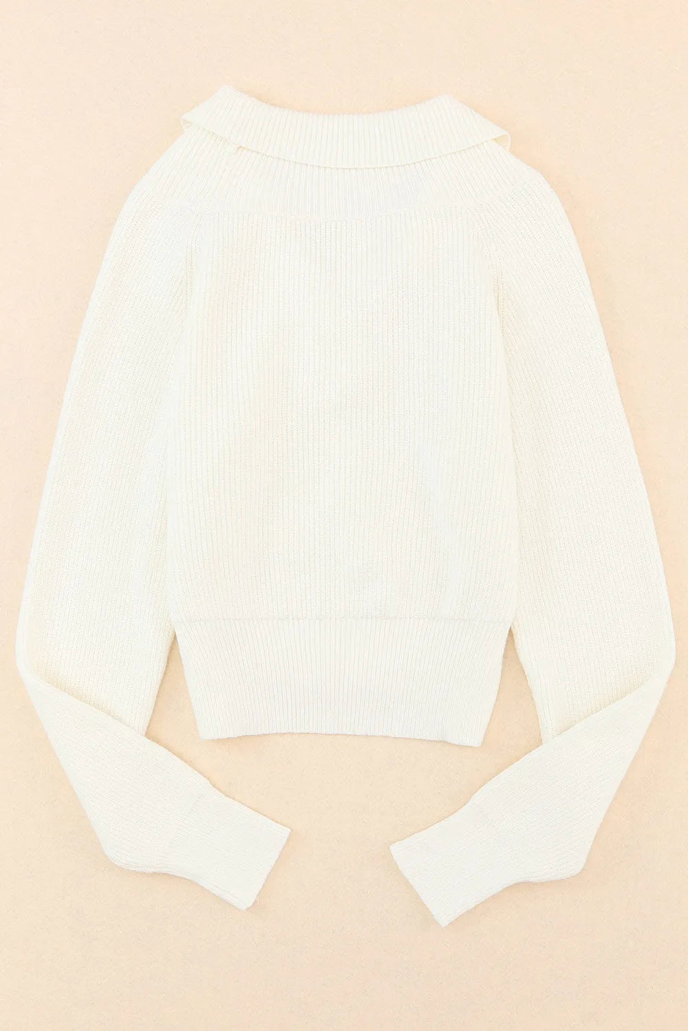 Beige Ribbed Long Sleeve Surplice Crop Sweater - Chic Meadow Boutique 