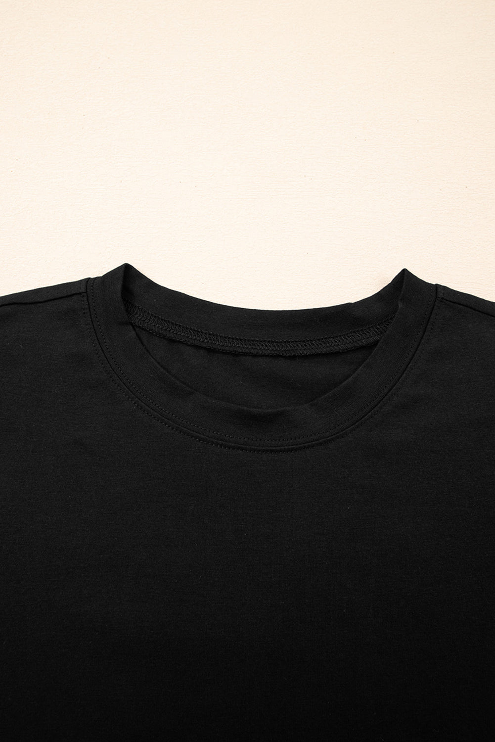 Black Ruffled Crew Neck Slim Fit Top