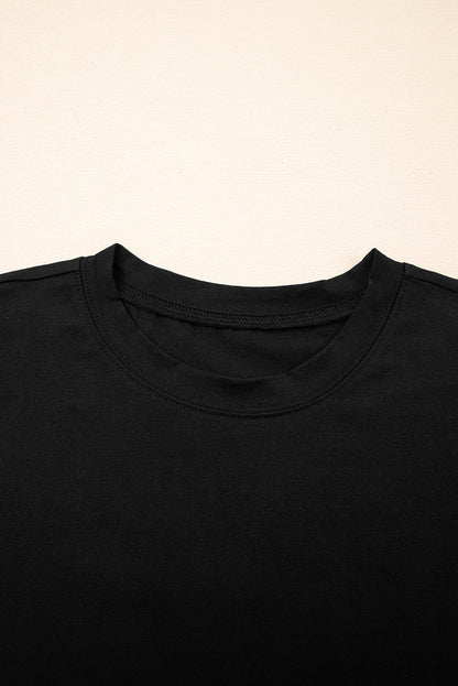 Black Ruffled Crew Neck Slim Fit Top