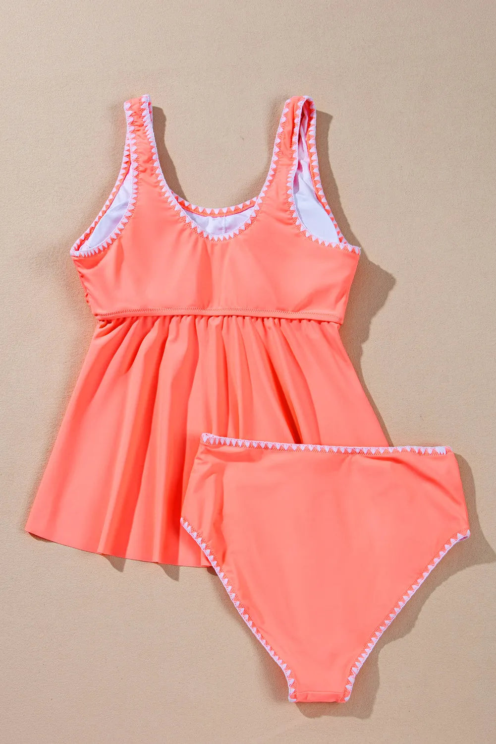 Fresh Salmon Contrast Trim Ruffled Peplum Top Tankini Swimsuit - Chic Meadow Boutique 