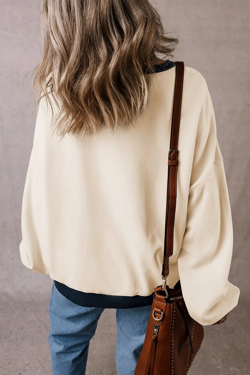 White Color Block Patch Drop Shoulder Oversized Sweatshirt - Chic Meadow Boutique 