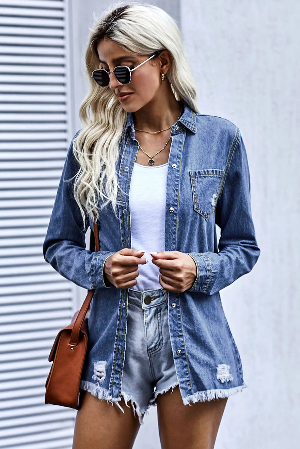 Blue Ripped Denim Jacket - Chic Meadow Boutique 