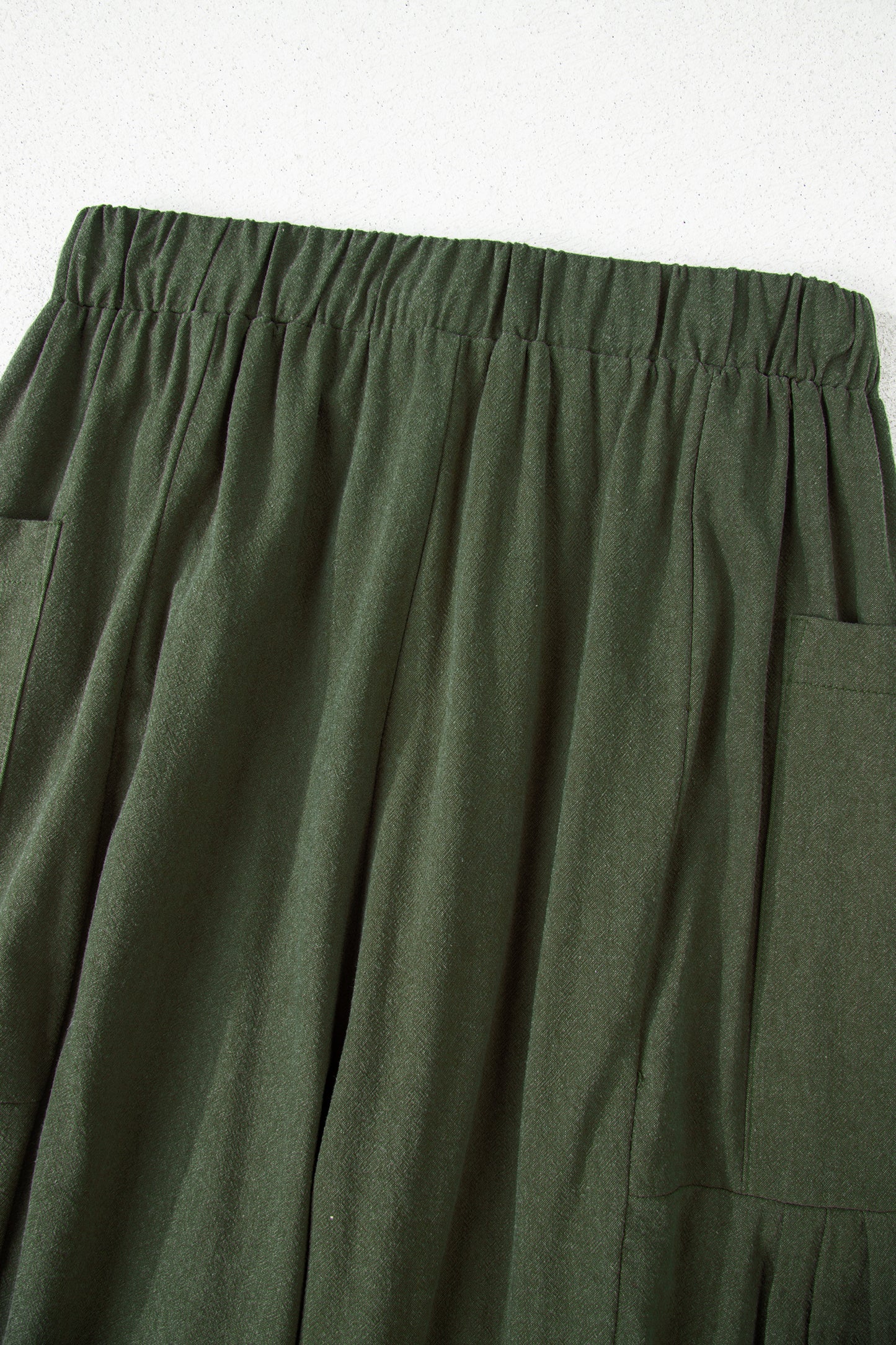 Jungle Green Drawstring Elastic Waist Patch Pocket Barrel Leg Casual Pants
