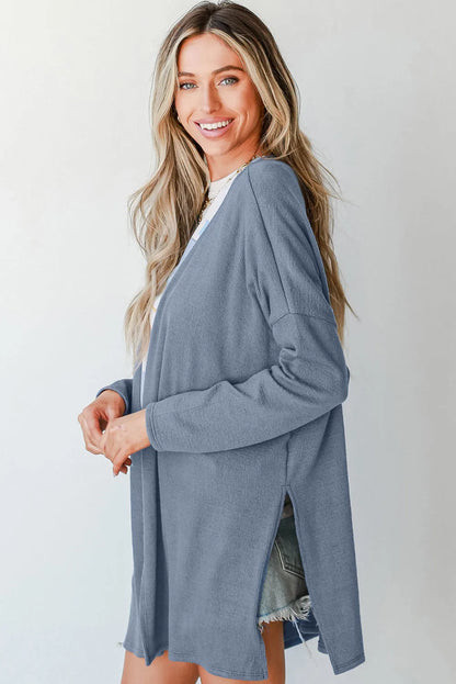 Ashleigh Blue Solid Color Rib Knit Open Front Tunic Cardigan - Chic Meadow Boutique 