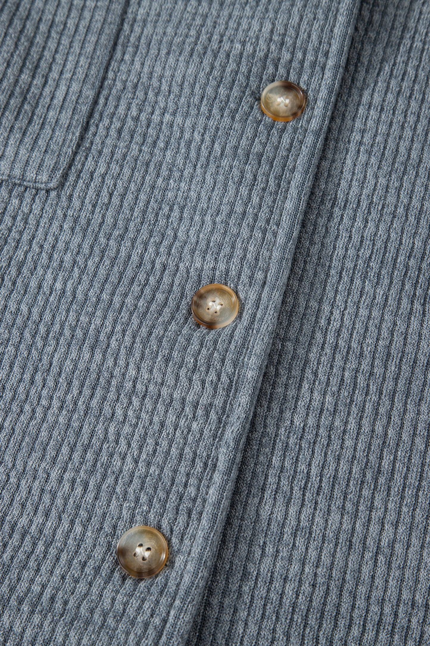 Medium Grey Ribbed Knit Buttons Front Flap Pocket Casual Shacket