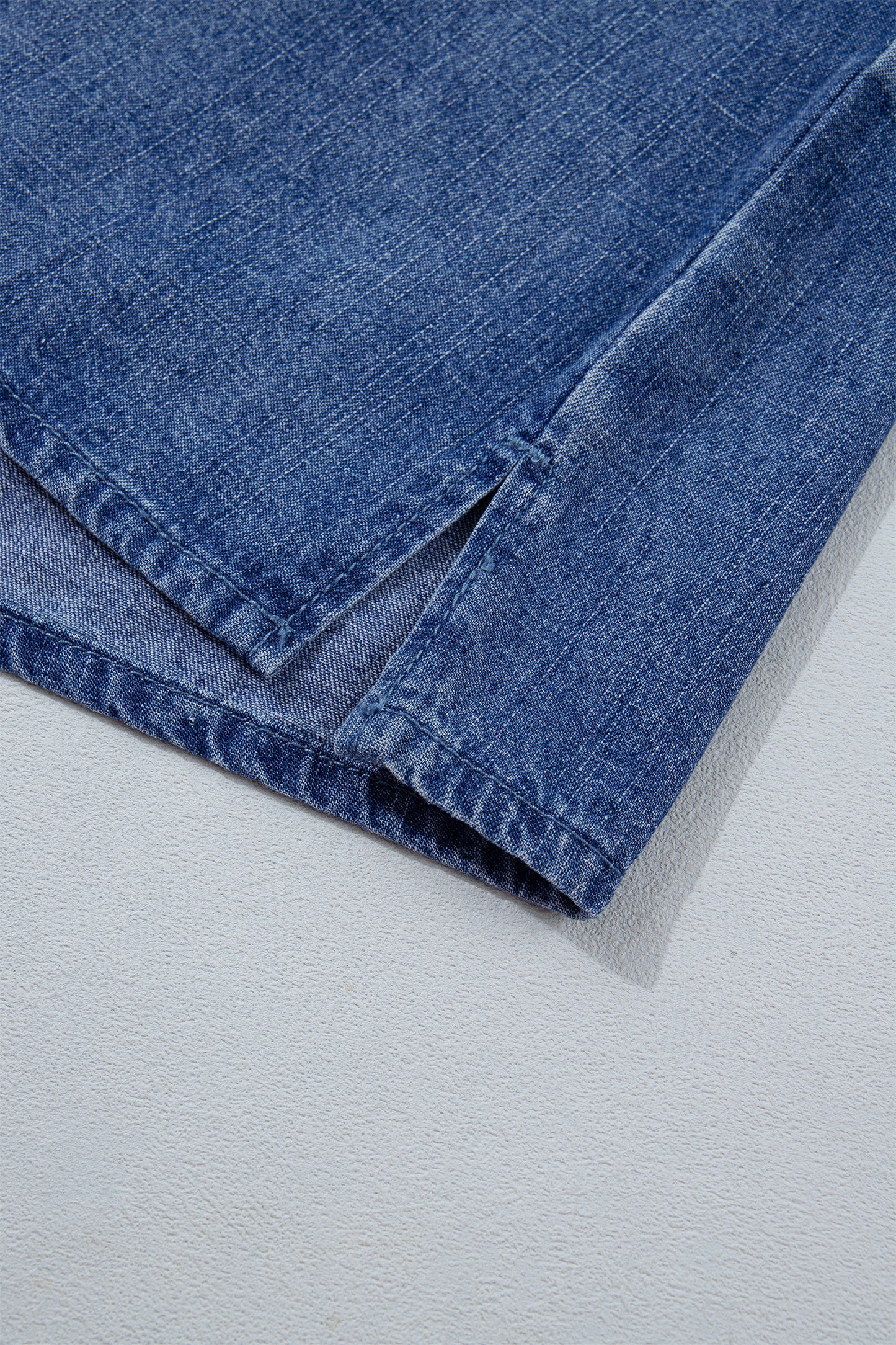 Dusk Blue Three Quarter Sleeve Button Front Loose Denim Shirt