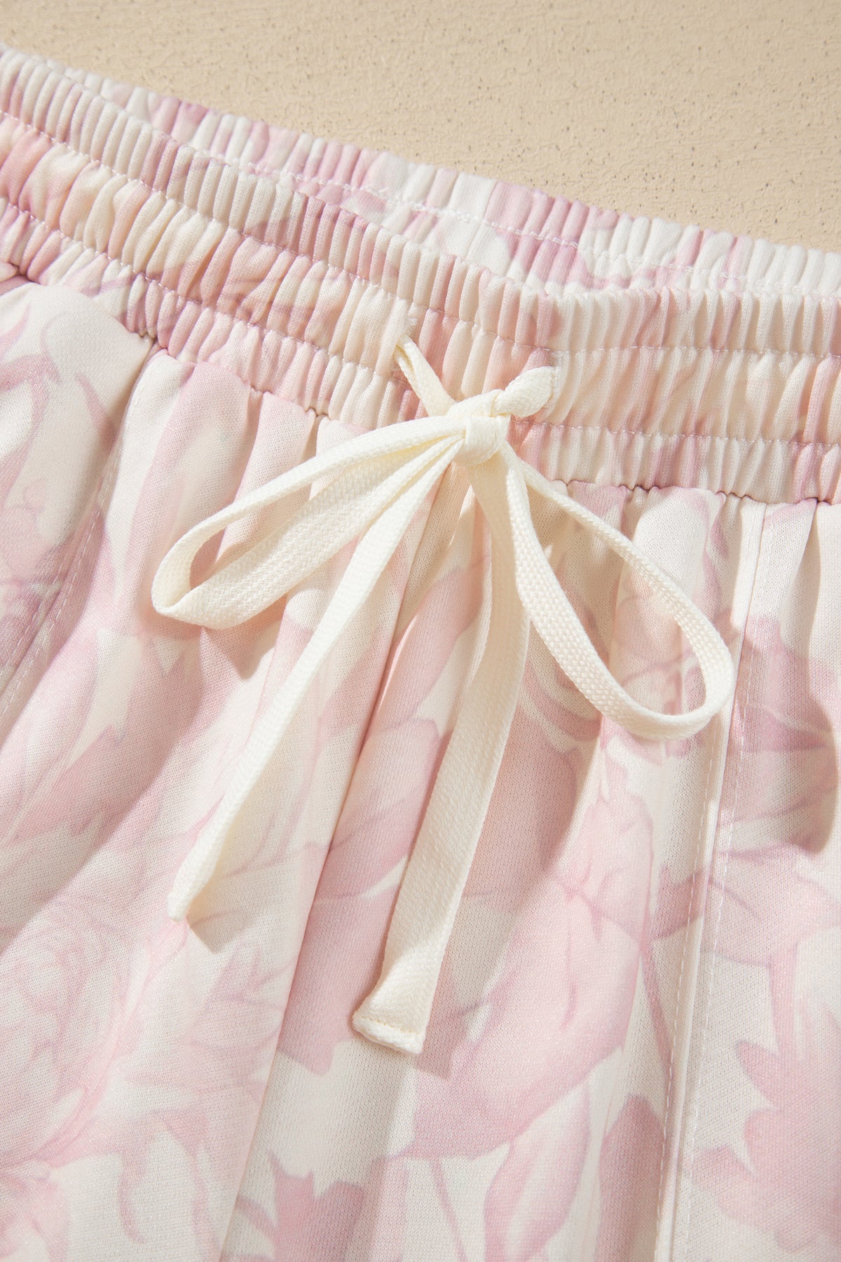 Pink Abstract Print Drop Shoulder Drawstring Waist Drawstring Hem Pant Set