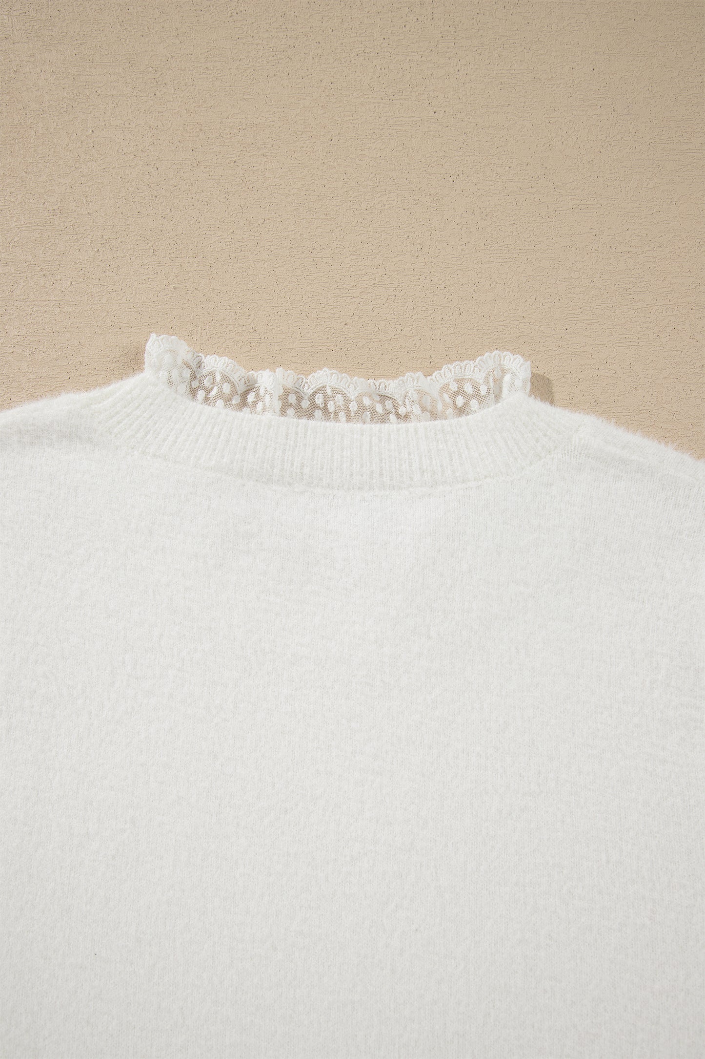 White Lace Trim Neck Cuff Patchwork Long Sleeve Pullover Sweater