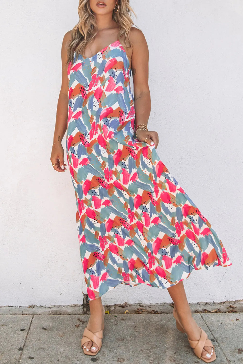 Multicolor Abstract Print Spaghetti Straps Maxi Dress - Chic Meadow Boutique 