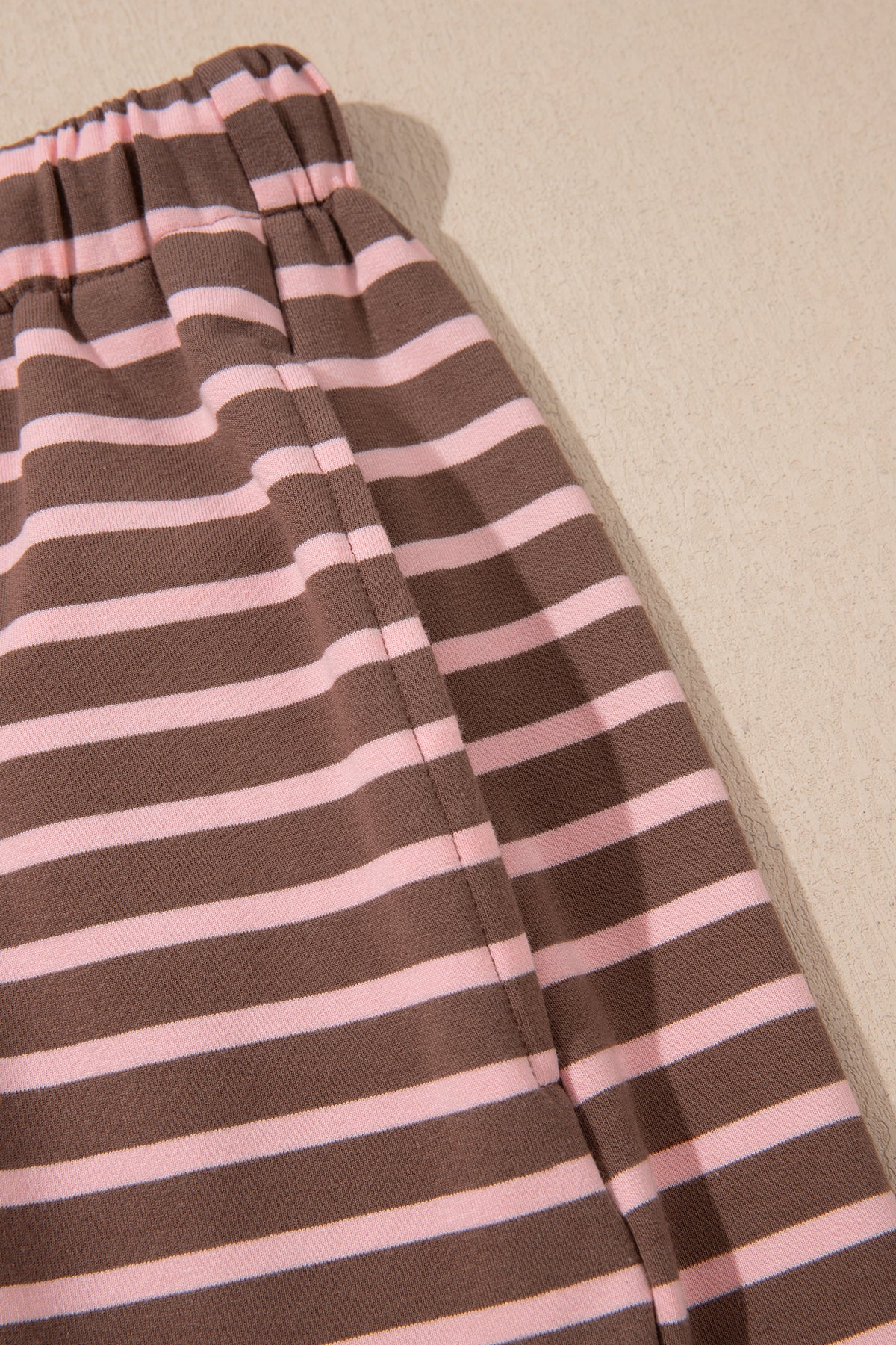Brown Stripe Striped Drawstring Waist Long Sleeve Top Mini Skort Set