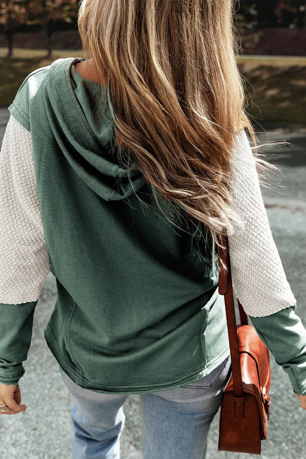 Mist Green Contrast Sleeves Patchwork Colorblock Hoodie - Chic Meadow Boutique 