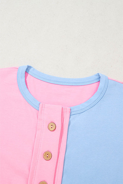 Myosotis Two Tone Half Buttons Collared T Shirt