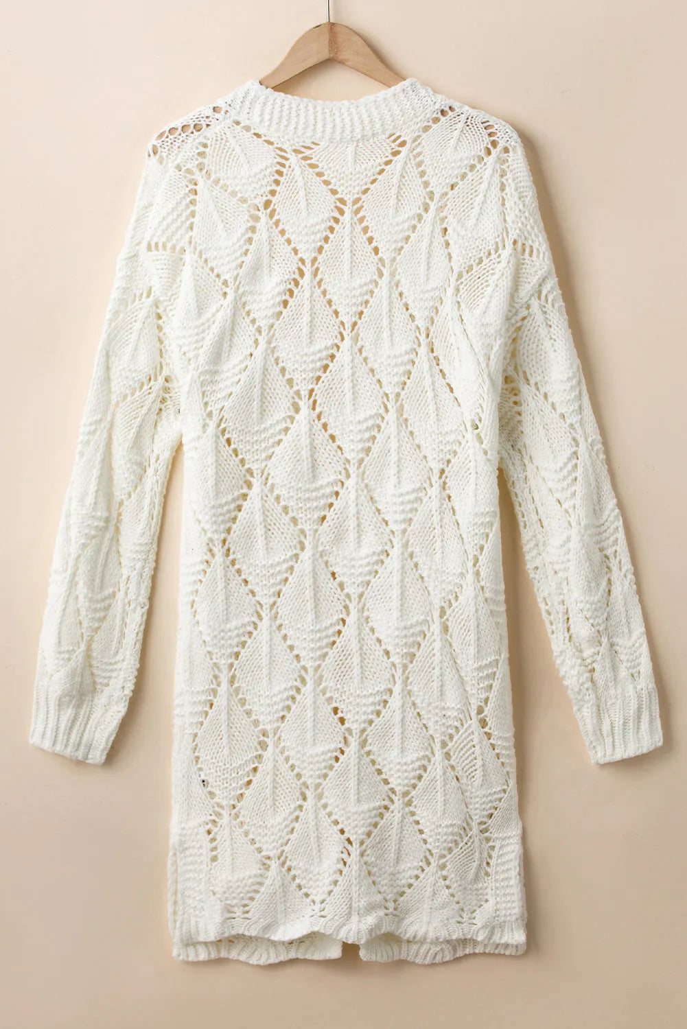 White Rhombus Hollowed Knit Open Front Cardigan - Chic Meadow Boutique 