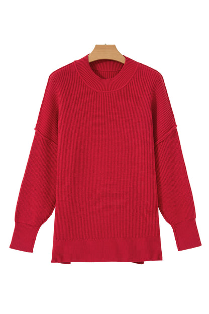 Red Dahlia Long Sleeve Ribbed Knit Stand Neck Regular Fit Pullover Sweater