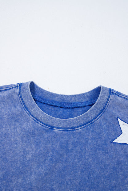 Ashleigh Blue Acid Wash Star Patched Rolled Trim Pants Set