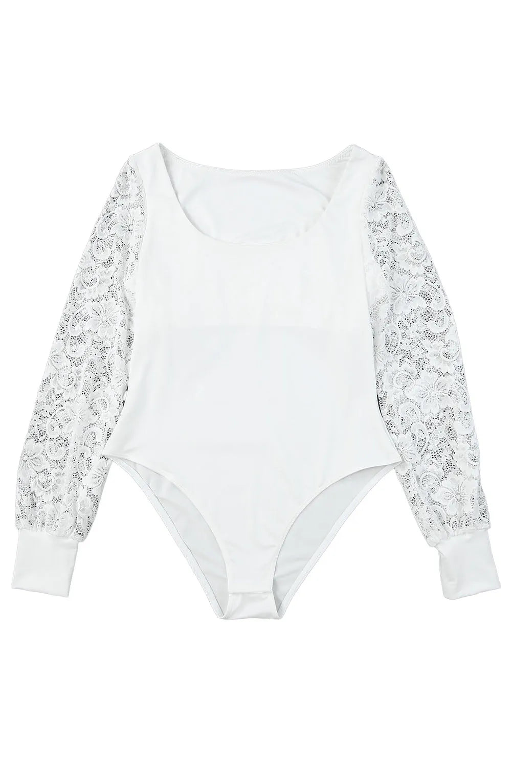 White Lace Sleeves Square Neck Bodysuit - Chic Meadow Boutique 