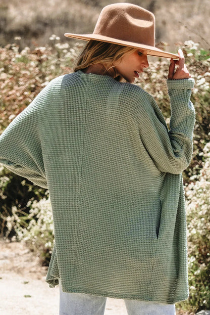 Laurel Green Waffle Knit Open Front Cardigan - Chic Meadow Boutique 