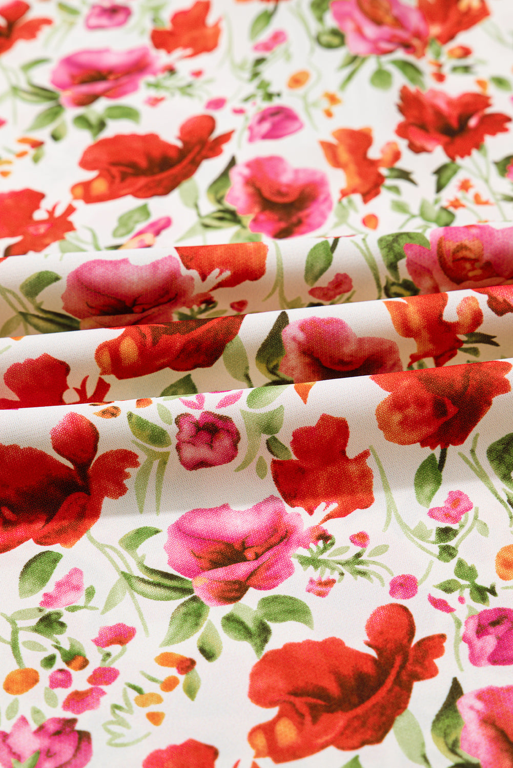 Red Floral Print Striped Patchwork Collared Short Sleeve Blouse