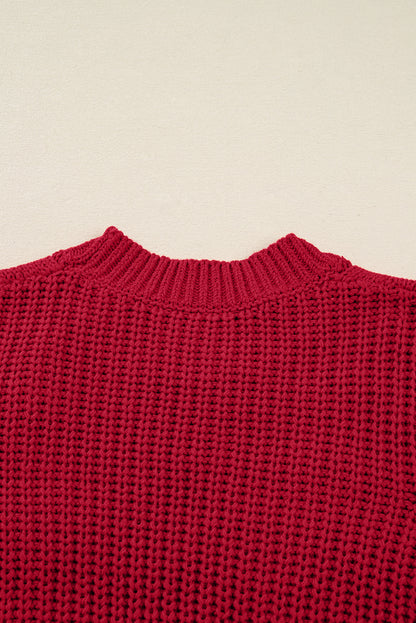 Fiery Red Plaid Lace up Detail Christmas Holiday Puff Short Sleeve Sweater