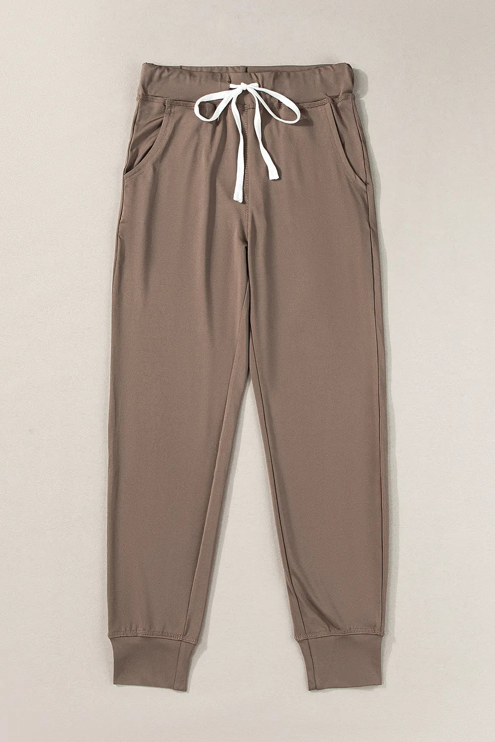 Dark Brown Drawstring Waist Pocketed Joggers - Chic Meadow Boutique 