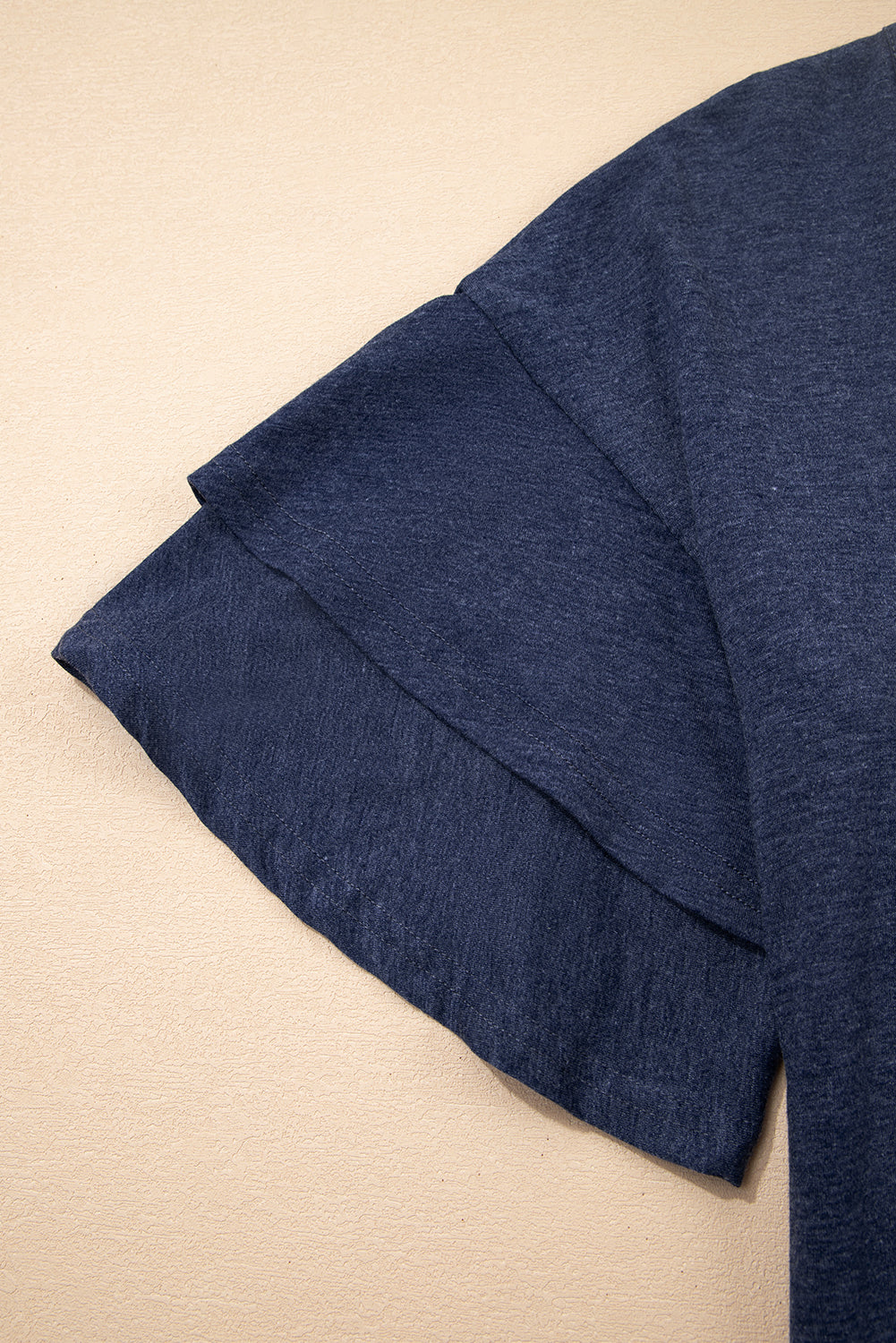 Sail Blue Solid Colour V-Neck Double Layer Sleeve Loose T-Shirt