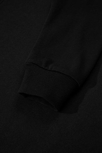 Black Varsity Striped Sleeve Drop Shoulder Sweatshirt and Short Set