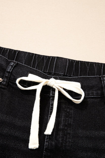Black Acid Wash Contrast Lace-up Plus Size Jeans
