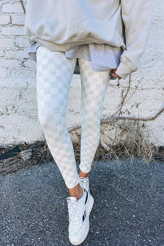 Bottoms/Leggings Gray / S / 85%Polyester+15%Elastane Gray Checkered Pattern High Waist Skinny Leggings