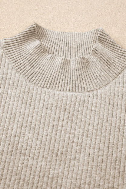 Apricot Thermal Lined Ribbed Knit Mock Neck Sweater - Chic Meadow Boutique 