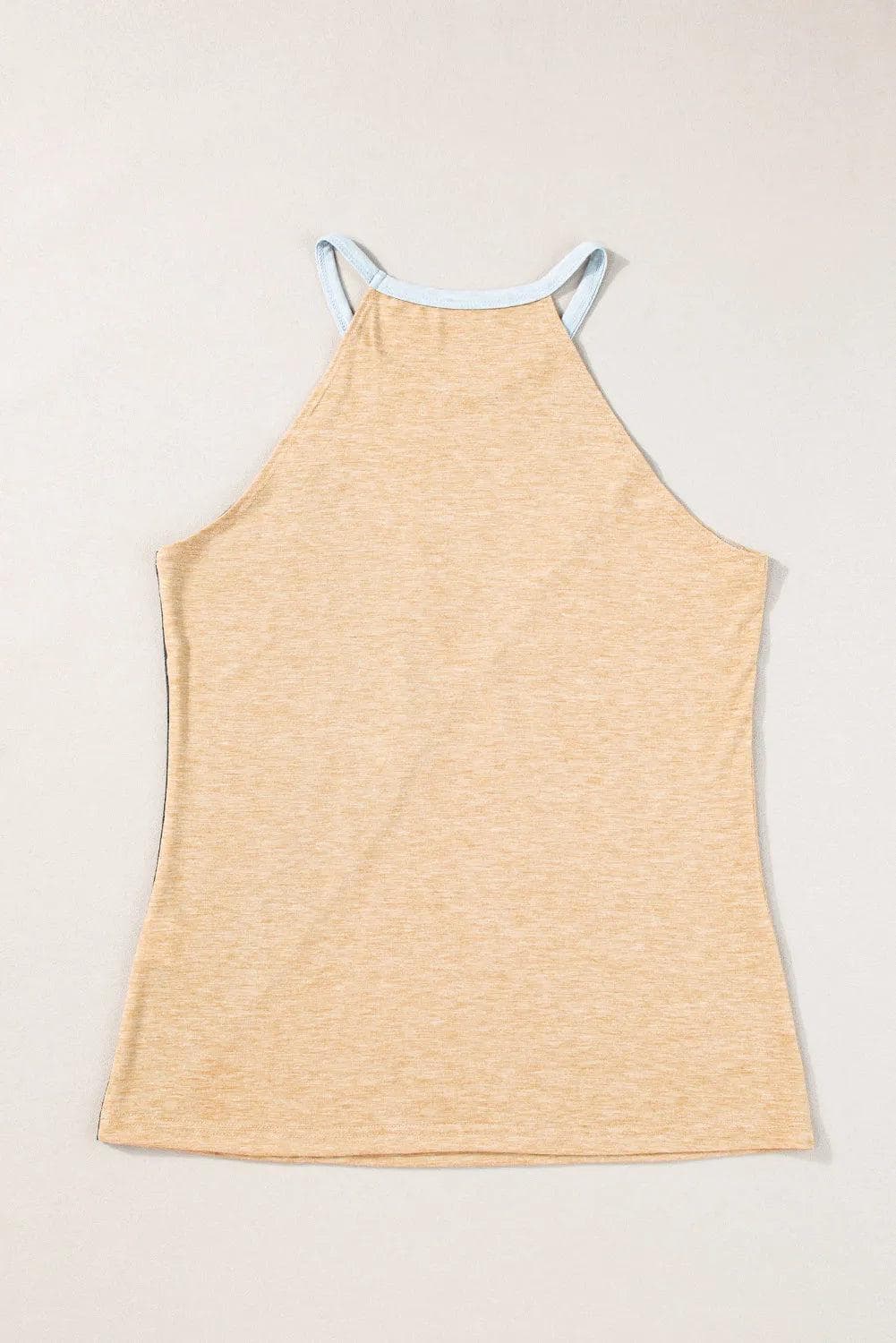 Tops/Tank Tops Light French Beige Geometric Color Block Sleeveless Top