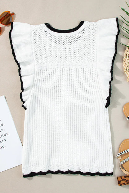 White Crochet Eyelet Flounce Tank Top - Chic Meadow Boutique 