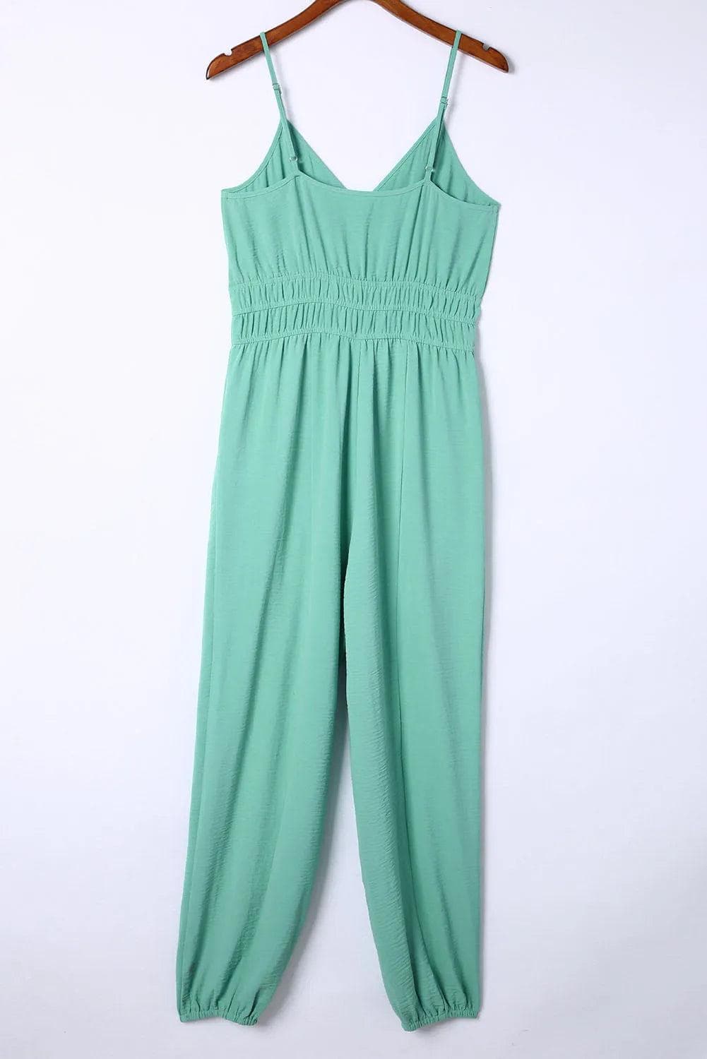 Bottoms/Jumpsuits & Rompers Green Shirred High Waist Sleeveless V Neck Jumpsuit