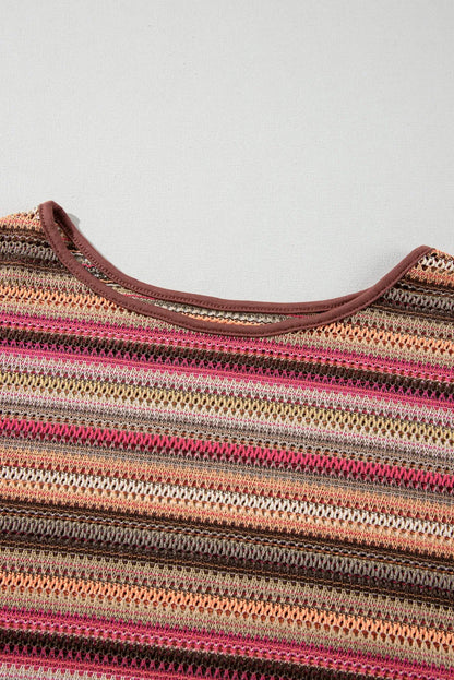 Rose Red Ethnic Striped Wide Cropped Long Sleeve Top - Chic Meadow Boutique 